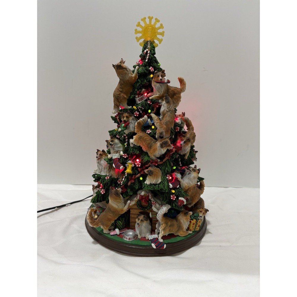 Danbury Mint Sheltie/Shetland Dog Christmas Tree Lighted Figurine in Box